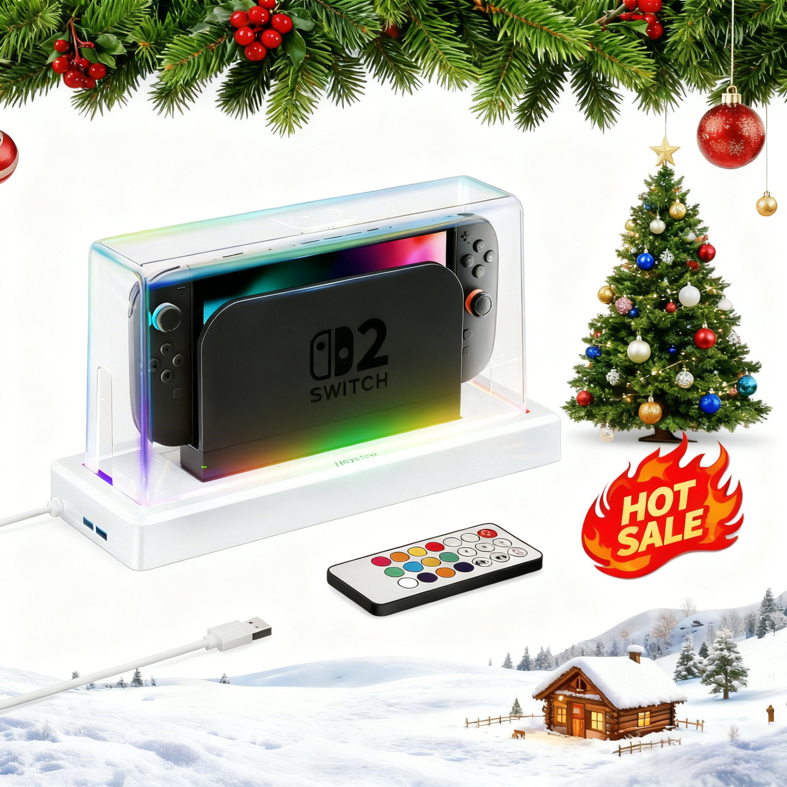 16 Colors Acrylic Display Case Anti-Scratch New RGB LED Dust Cover for Switch 2