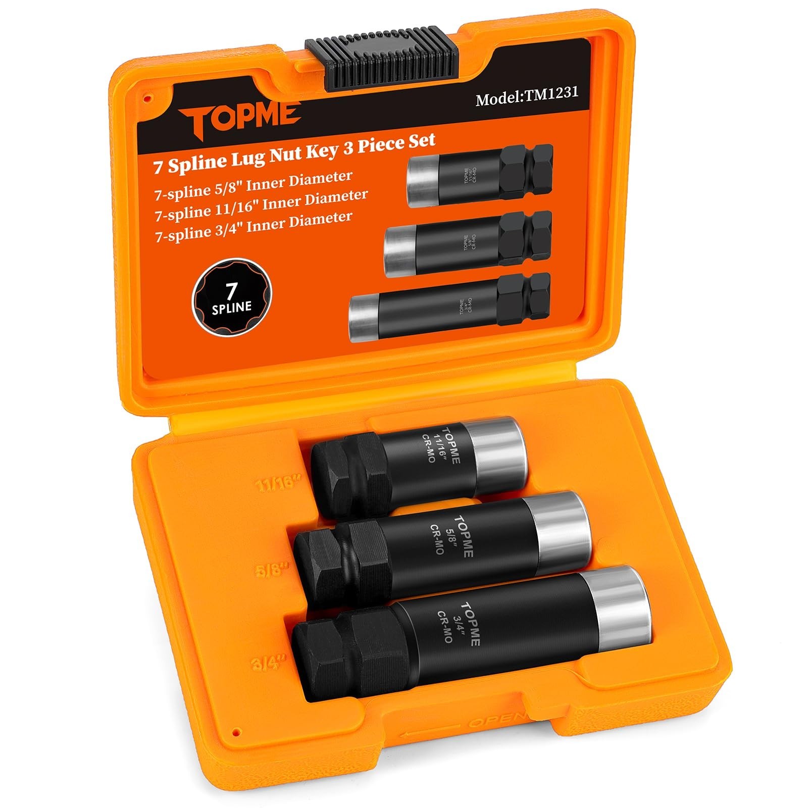 7 Spline Lug Nut Key Set,3 Piece 7 Point Spline Lug Nut Socket 5/8",11/16",3/...