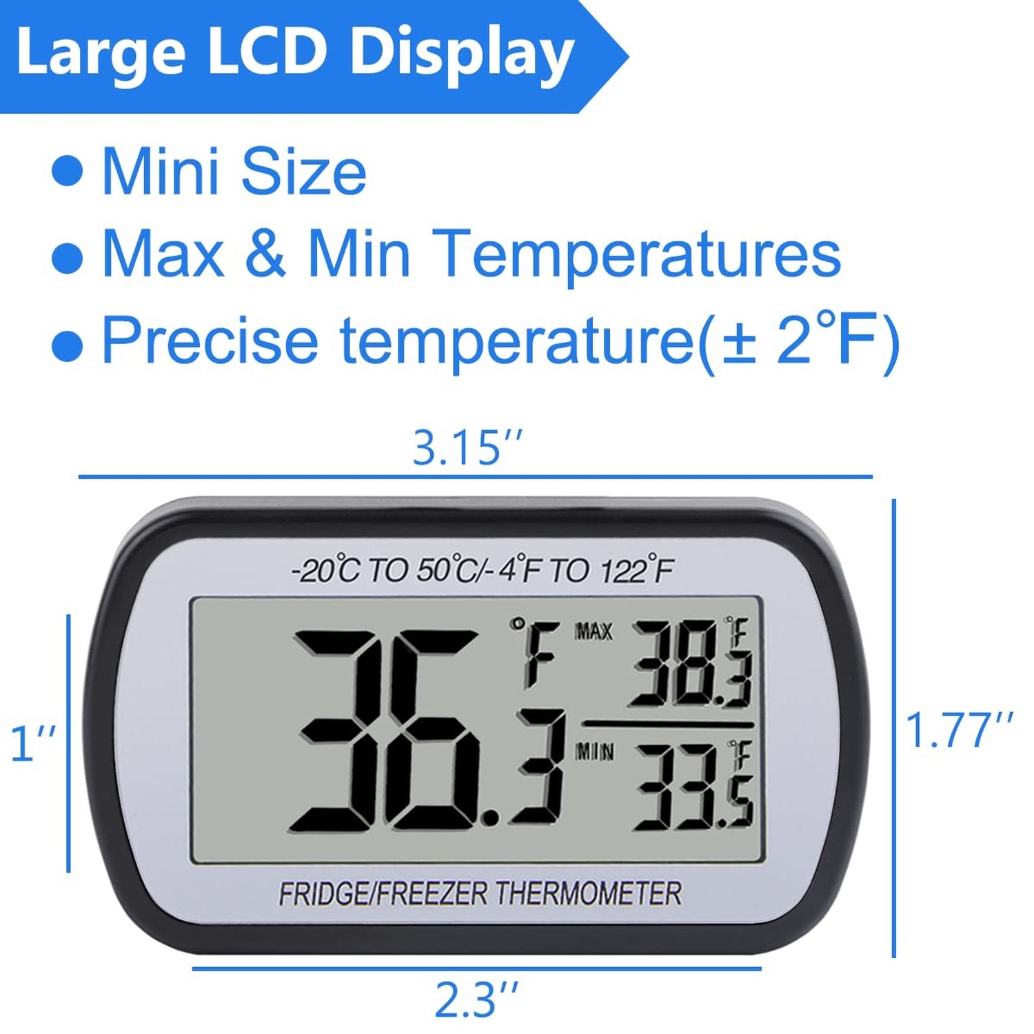 2 Pack Refrigerator Fridge Thermometer Digital Freezer Room Thermometer Water...