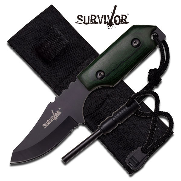 SURVIVOR HK-106321GW FIXED BLADE KNIFE 7" OVERALL W/FIRE STARTER NIB