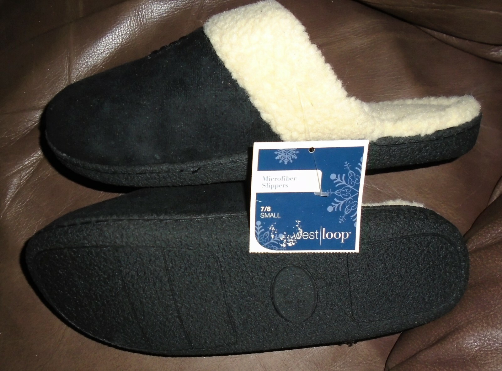 West loop - Black Plush Microfiber Slipper MEN"S Size Small 7/8 NWT
