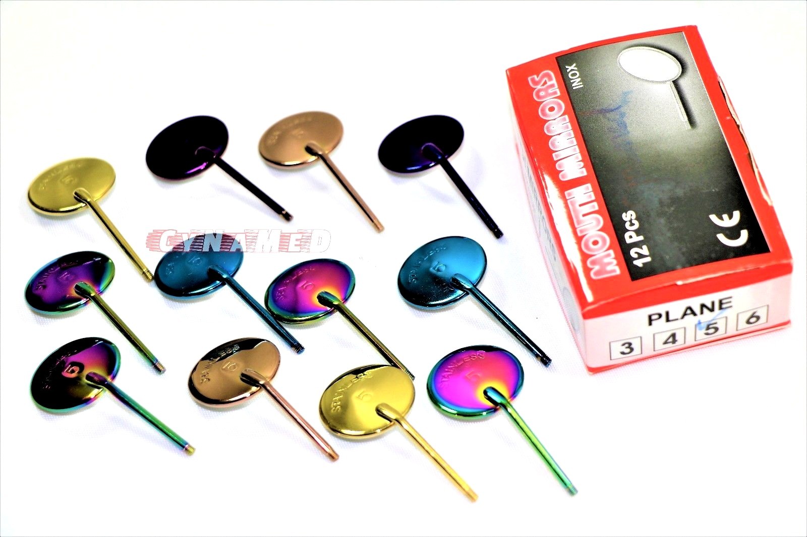 Titanium Dental Mouth Mirror front surface simple stem  #5 12/Box + Free Handle