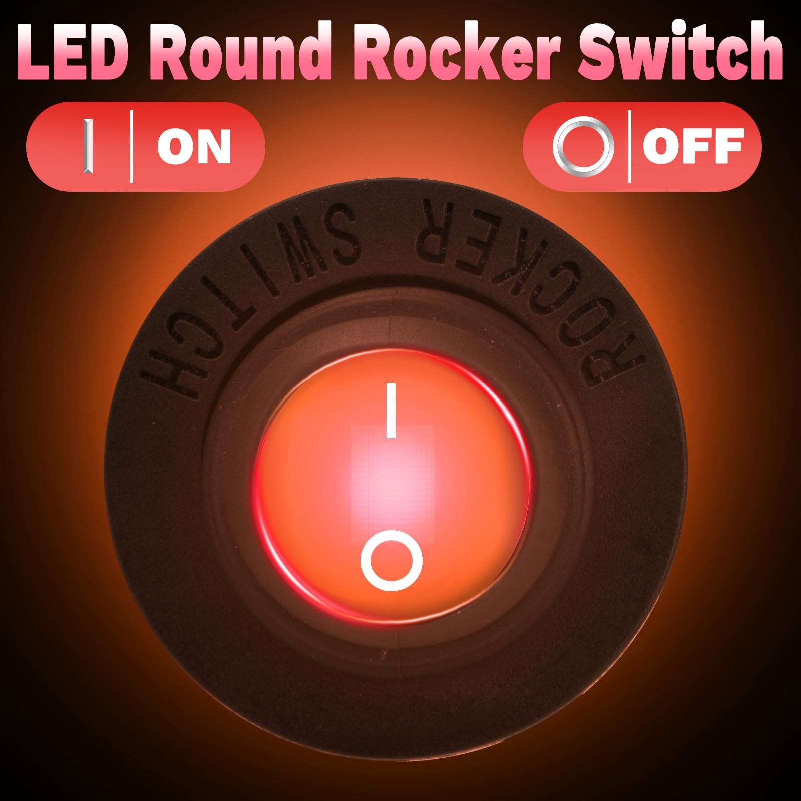 Round Rocker Switch, Toggle Switch 12V, Waterproof Lighted LED On/Off Red-1
