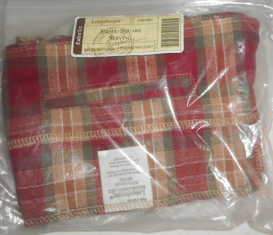 Longaberger Orchard Park Plaid Small Square Serving Basket Liner #2367681