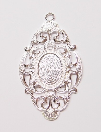4 of 25x18mm Shiny Silver Victorian Flowing Deco XL Pendant Settings 85x50mm