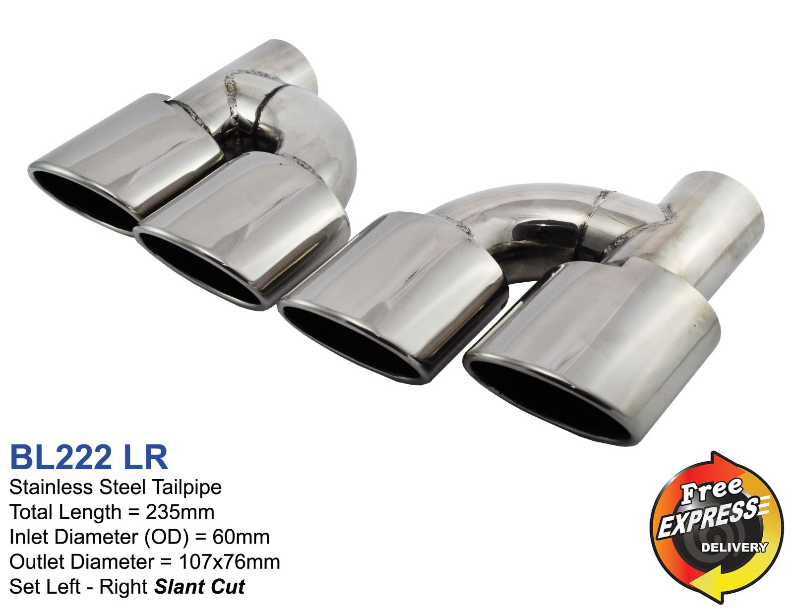 Exhaust tips duplex quad tailpipe trims dual off-center Mercedes Benz AMG look