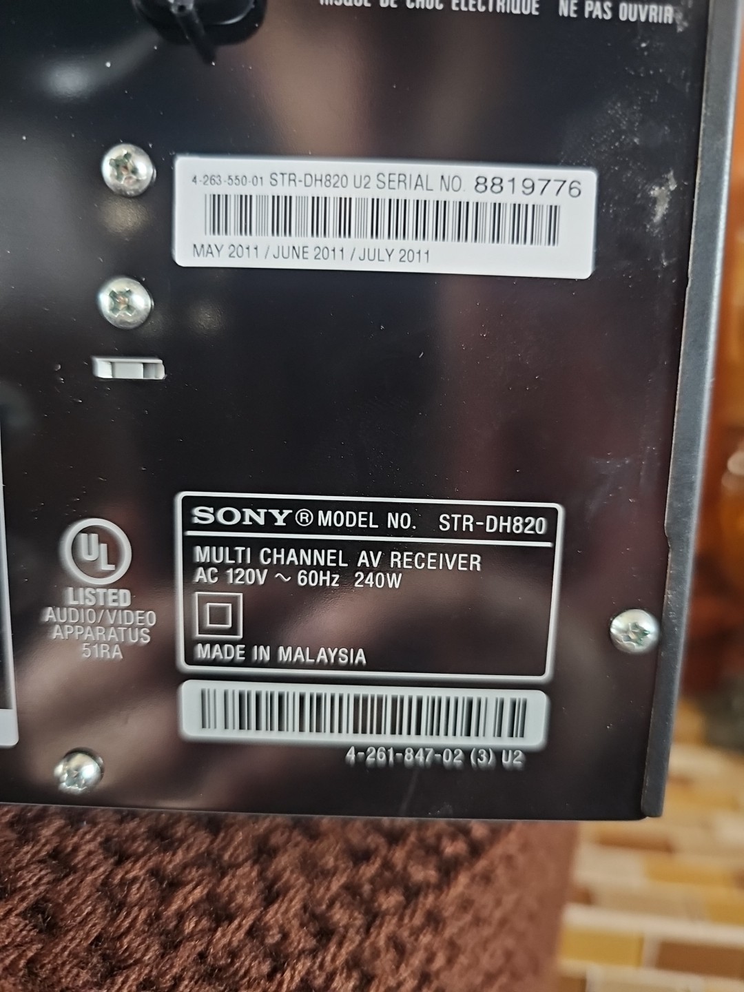 Sony STR-DH820 Multi Channel 240W AV Receiver - Black