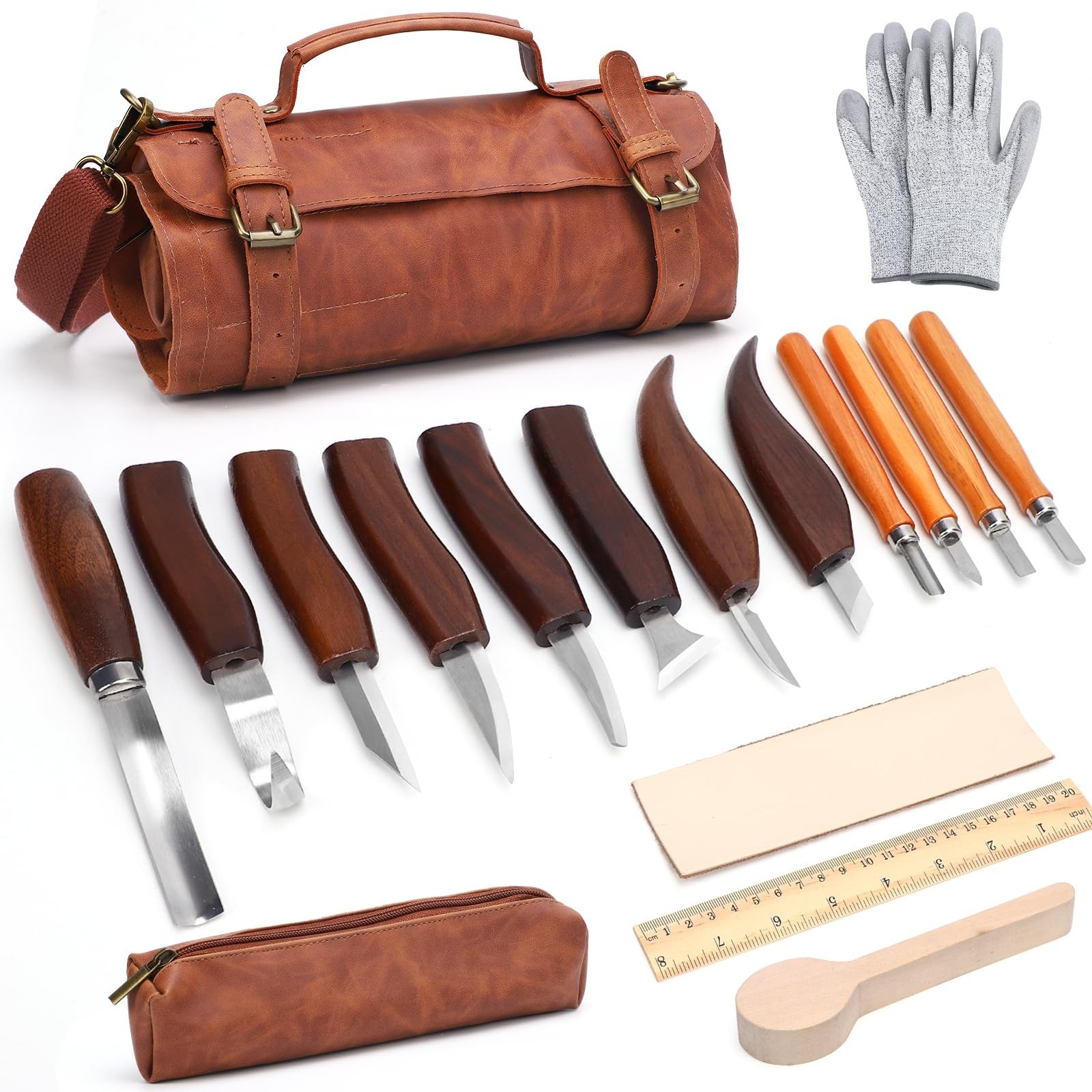 ALIESTFDNO Wood Carving Kit, 14Pcs Wood Whittling Kit, Deluxe Wood Carving To...