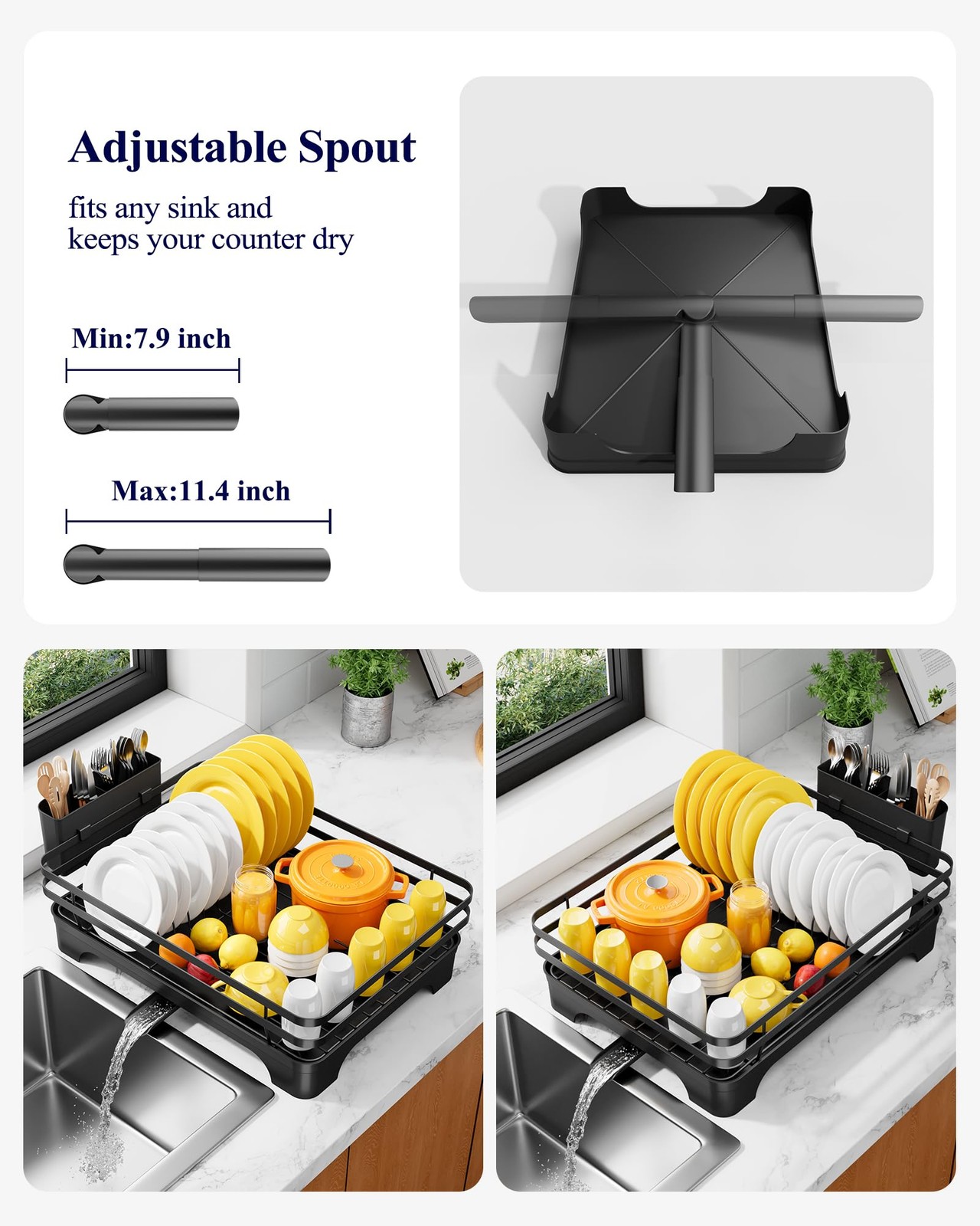 Dish Drying Rack - Multi-Functional Dish Rack for Kitchen Counter with Cutler...