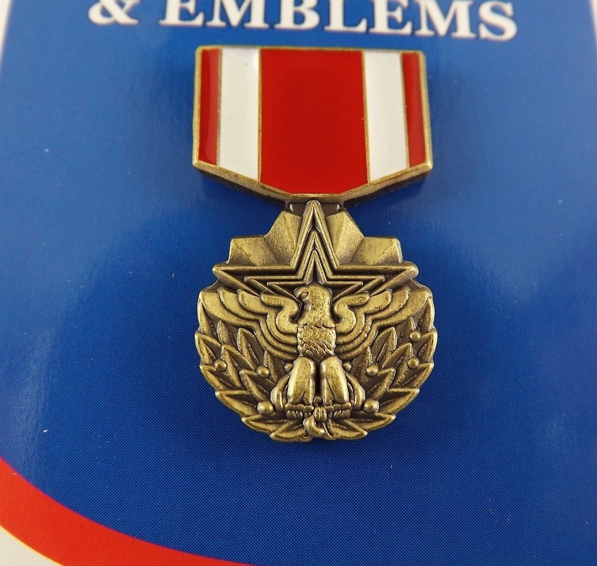 BRAND NEW Lapel Pin MERITORIUS SERVICE Medal Red & White Enamel 1 3/16"