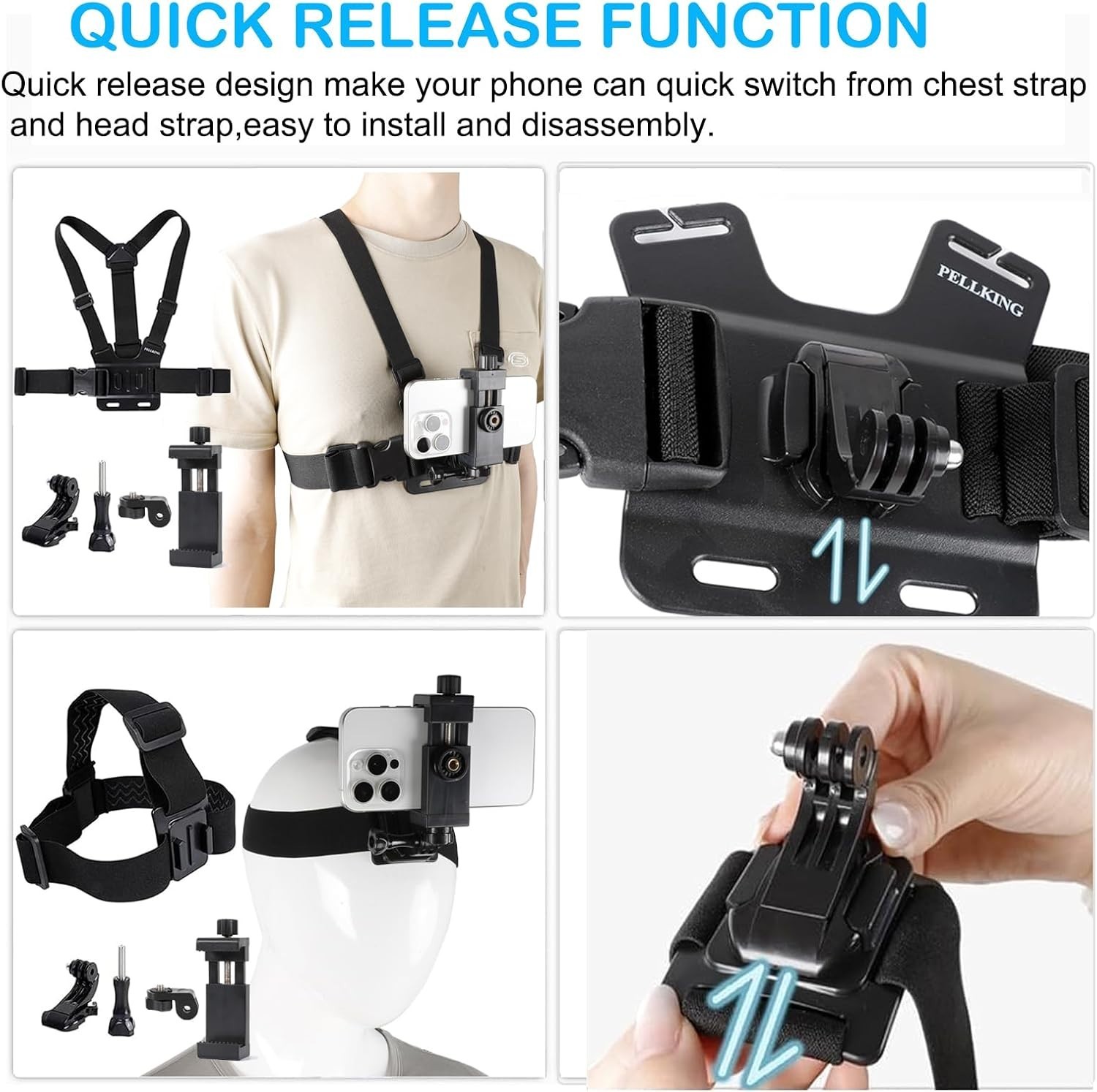 Accessory Kit for DJI Osmo Action: Camera Chest Strap, Camera Head Mount, Camera