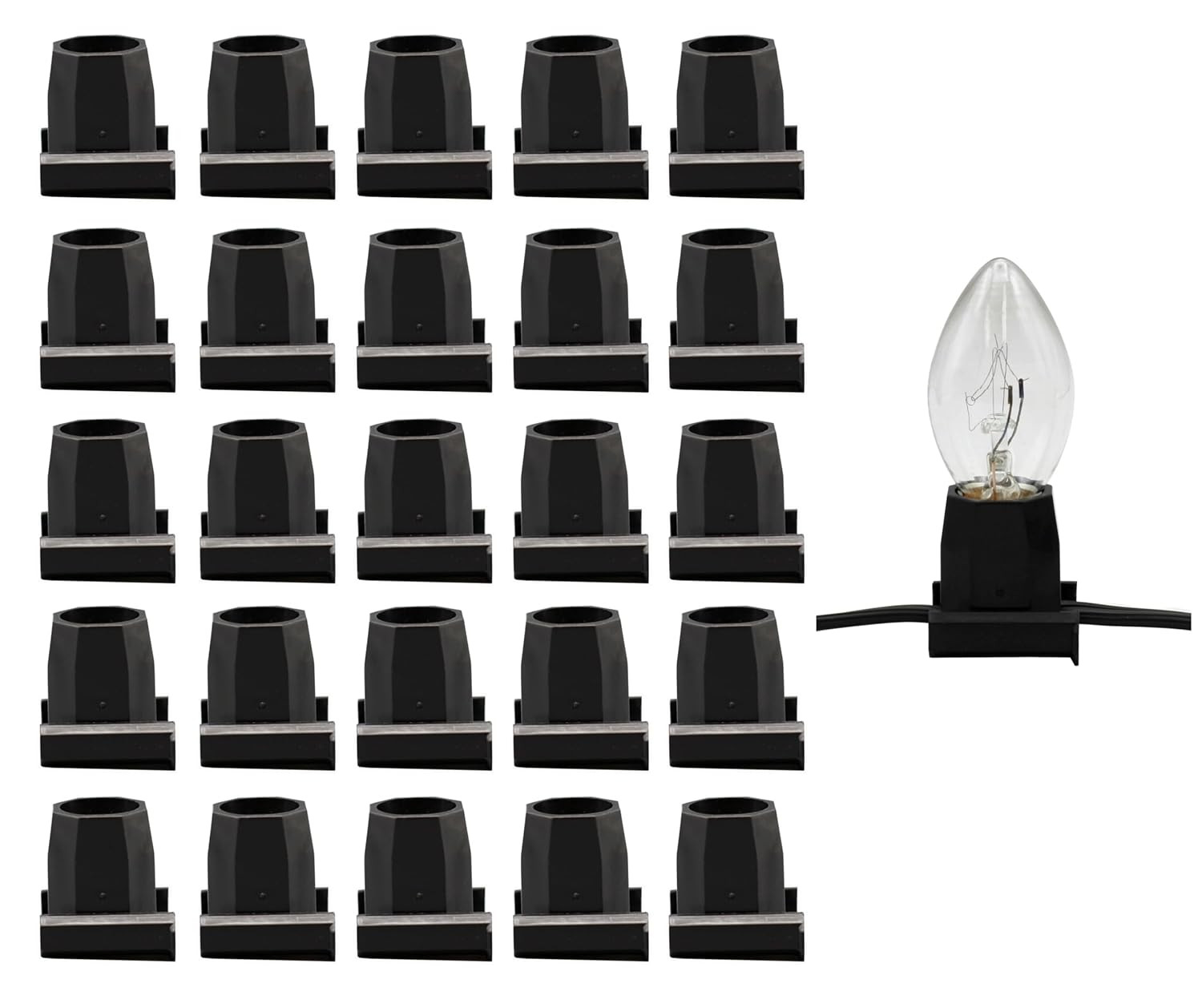 25 Pack of Slide On C7 Socket Replacements – Black E12 Candelabra Bases