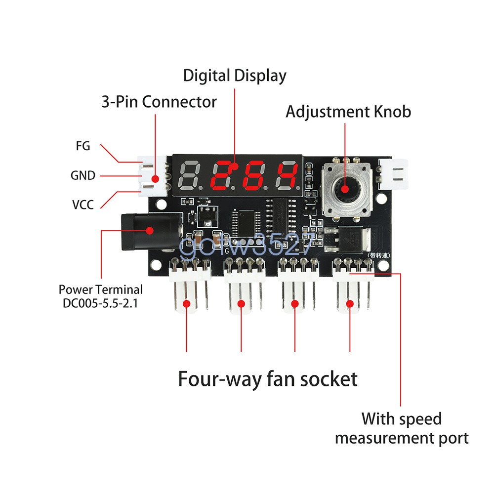 DC5-24V 5A Digital PWM Speed Motor Controller Temperature Control+10K NTC Sensor