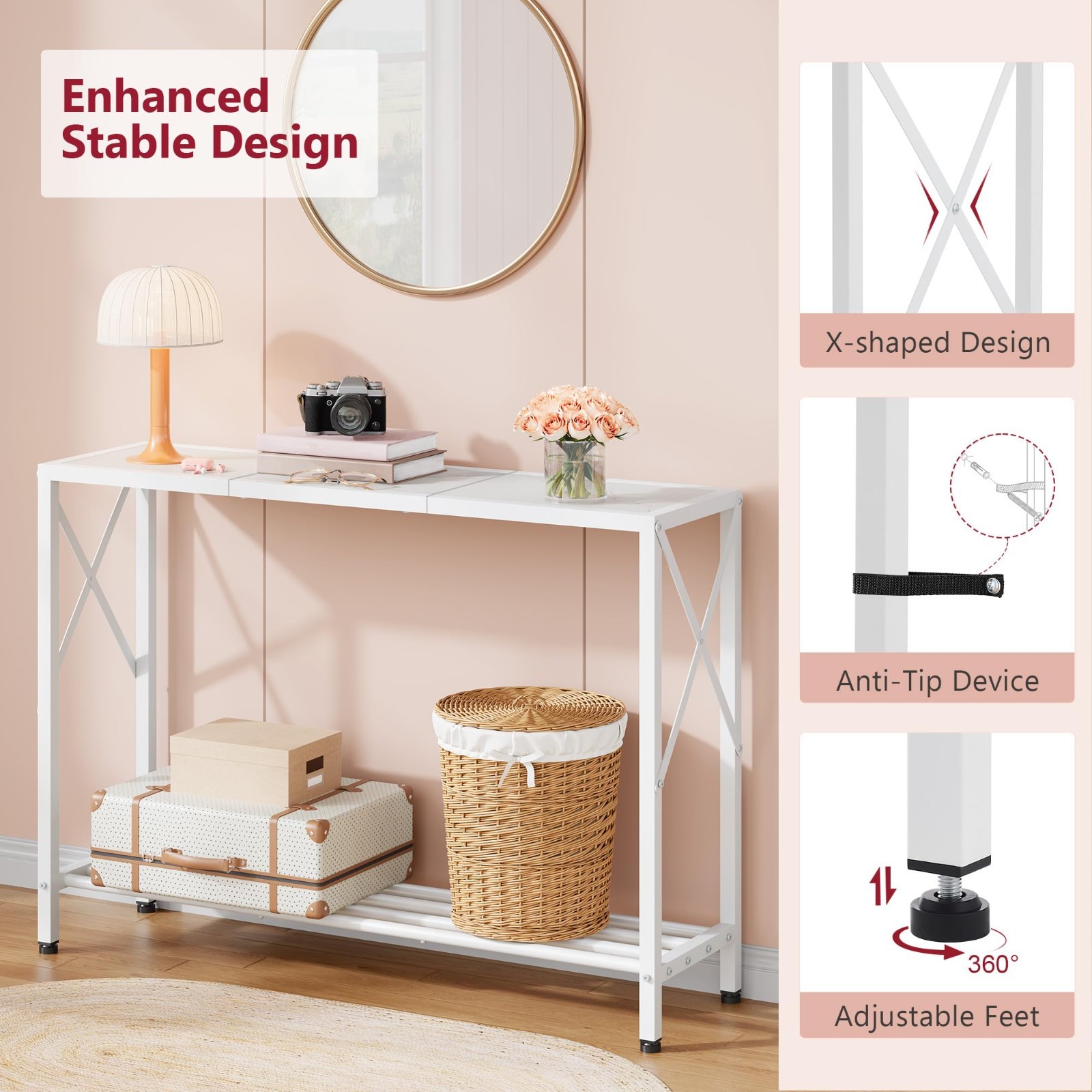 Narrow Console Table 41.8” - 2-Tier Entryway Sofa Table with X-Frame & Shelves,