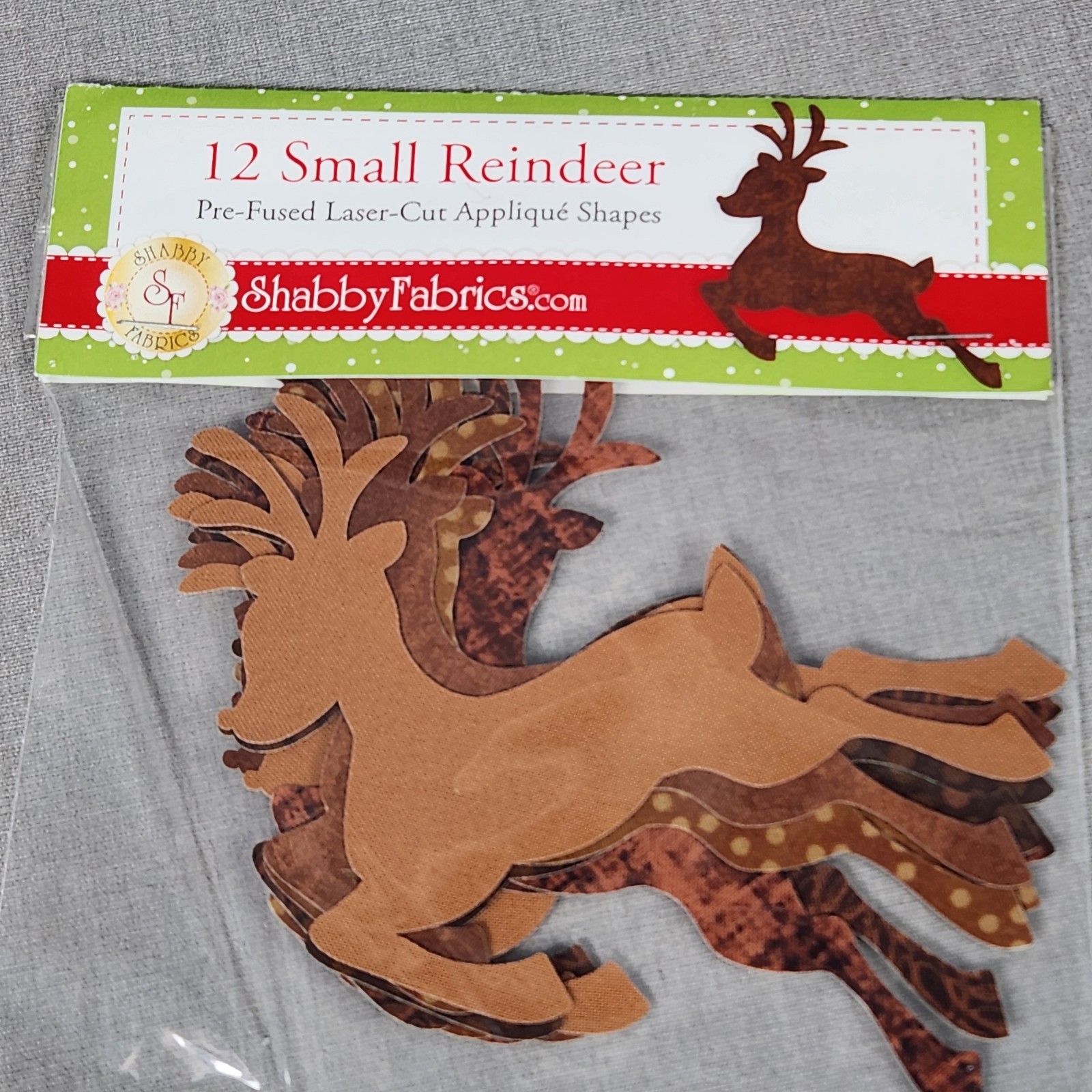 Shabby Fabrics 12 Small Reindeer Applique Shapes Pre-fused Laser-Cut Christmas