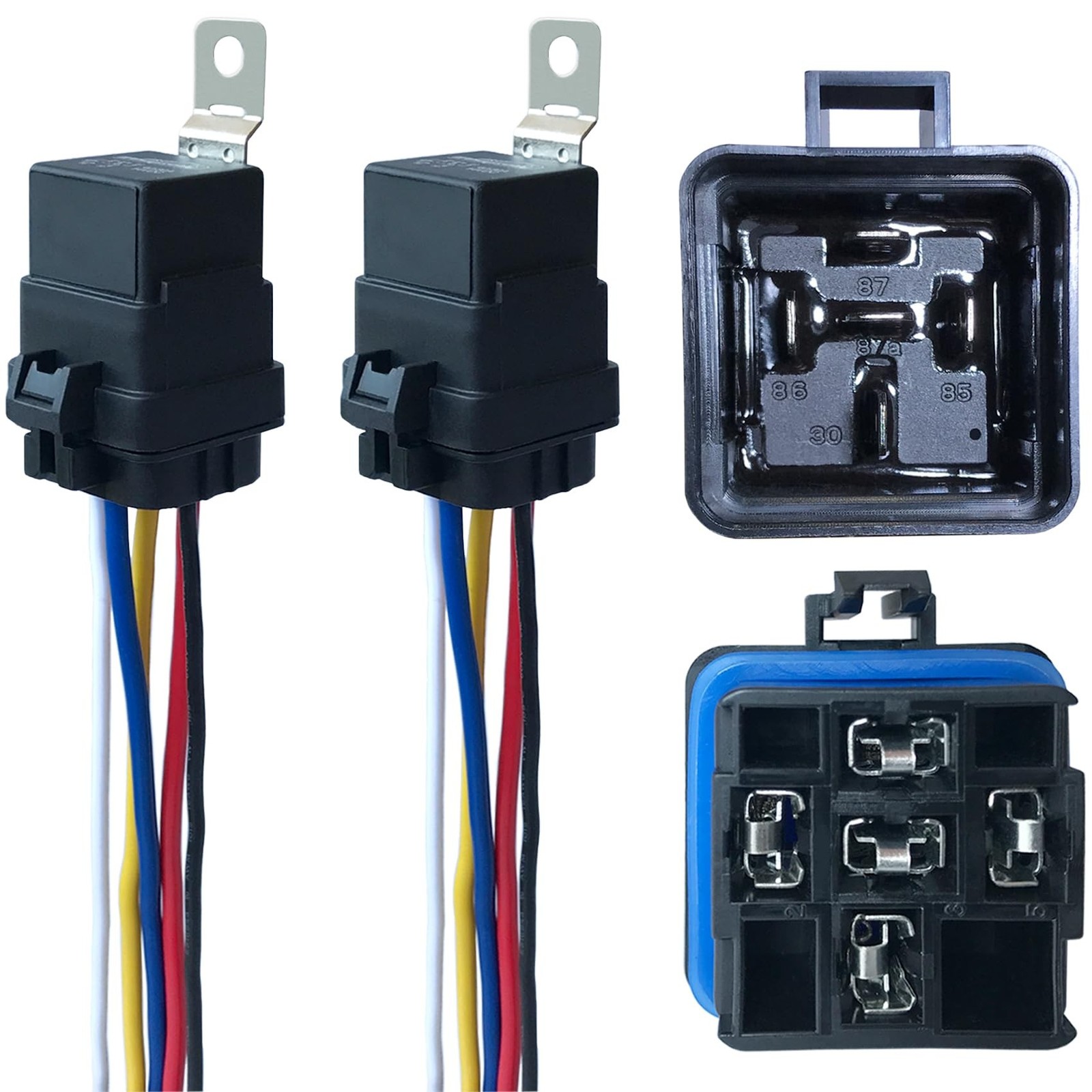 2 Pack 40/30 AMP 12V DC Waterproof Relay Kit with Heavy-Duty Pigtail, 5-PIN S...