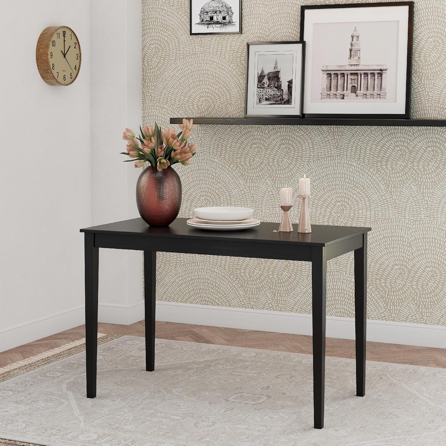 Indoor Rectangular Dining Table with Assembly Tools Included, No Tools Needed