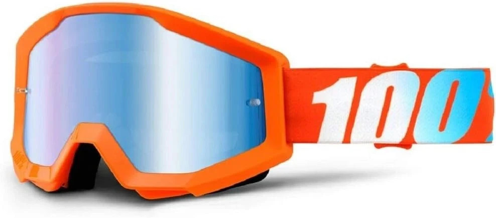 100% Strata MX Goggles Orange Blue Mirror Lens Motocross Enduro MTB Anti Fog
