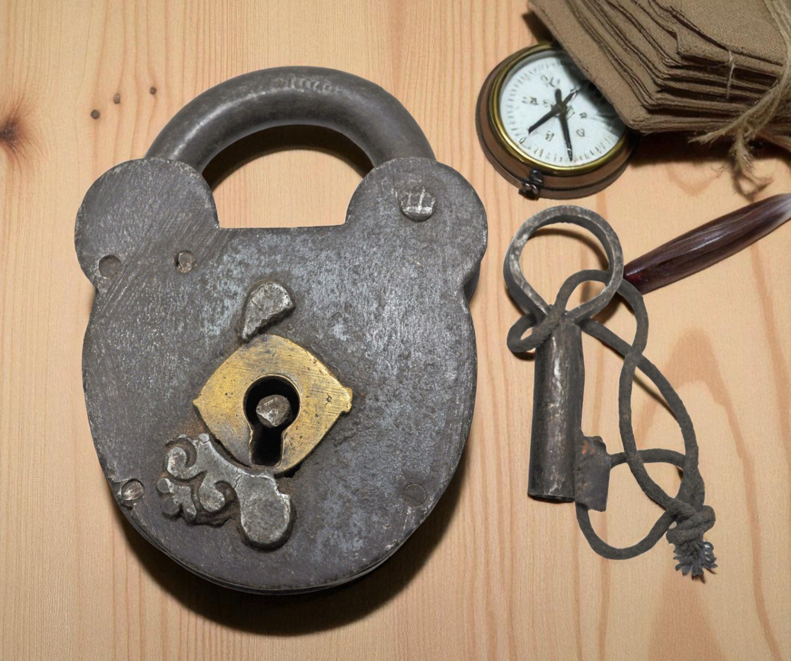 Antique Iron Large Size Pad Lock With Key Original Old Hand Crafted Working