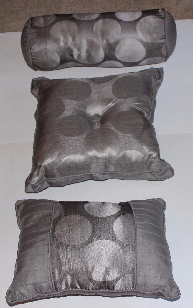 3 Pale Grey Satin Decorator Pillows 1 Square 1 Oblong 1 Rectangular Decorative