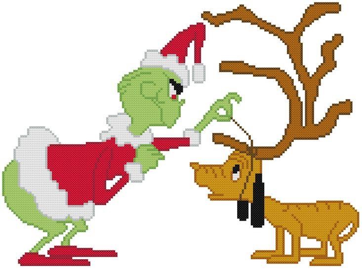 CROSS STITCH+ CRAFT PATTERN Christmas Grinch Cartoon Dog Antlers Reindeer Max