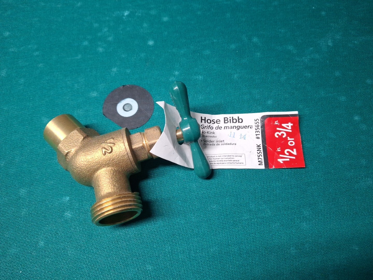 AMERICAN VALVE M75SNK No-Kink Hose Bibb; 1/2" Solder Inlet x 3/4" Hose Thread.