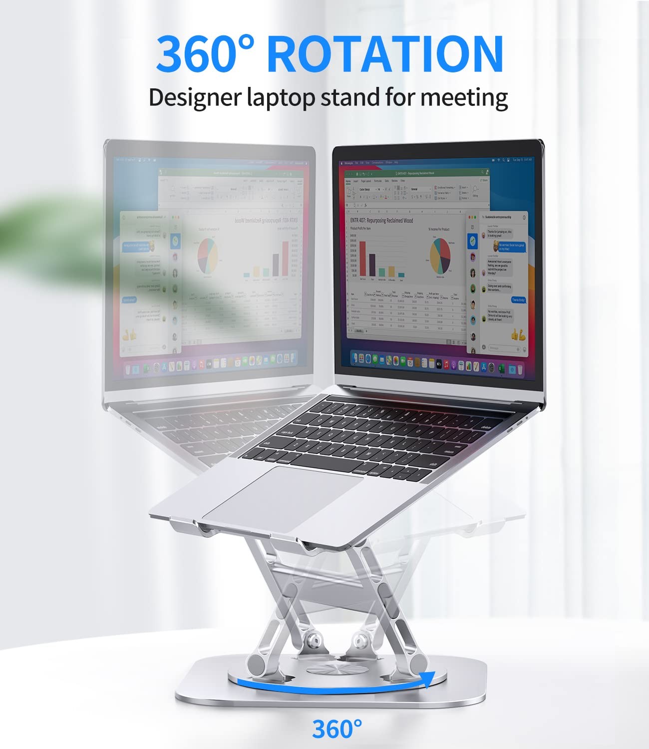Adjustable Laptop Stand 360 Rotating Base Foldable Computer Riser Silver