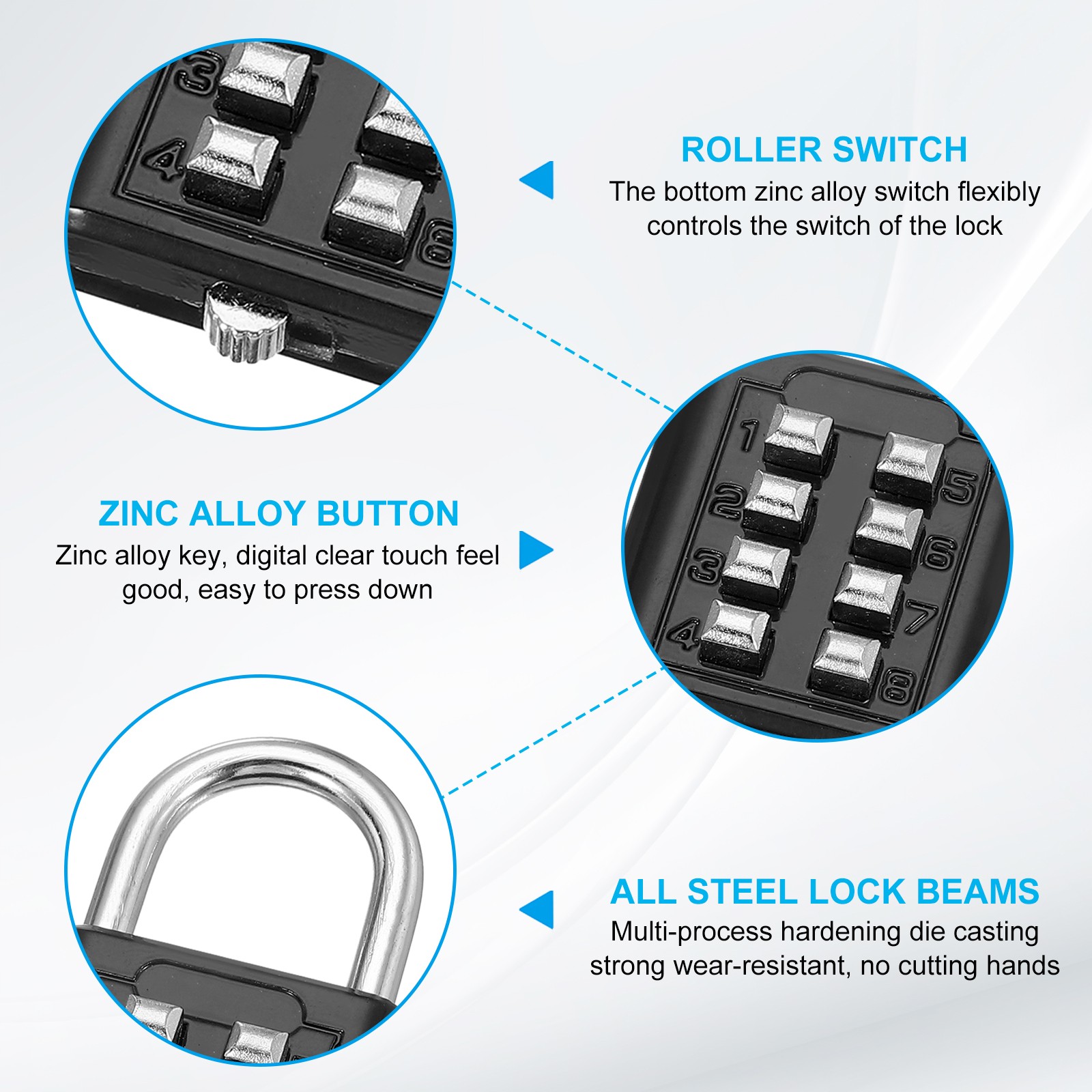 Push Button Combination Padlock 8-Digit 4-Position Lock Black
