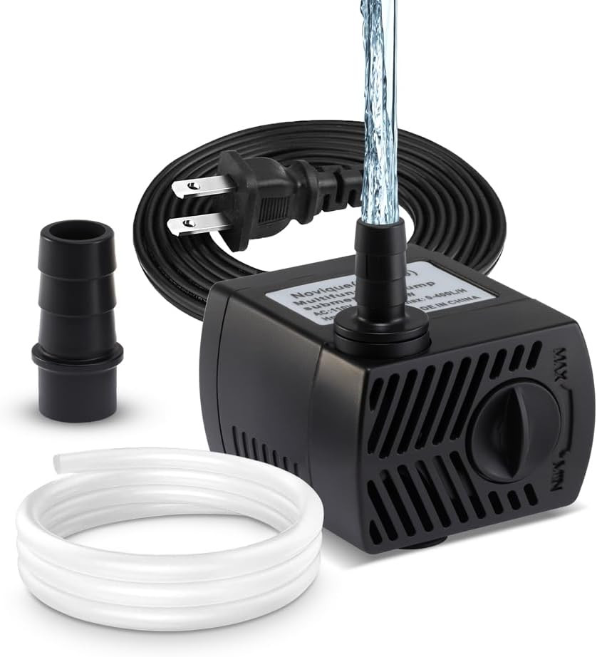 105 GPH Submersible Water Pump with 4.76Ft Power Cord and 2 Nozzles 5W Ultra