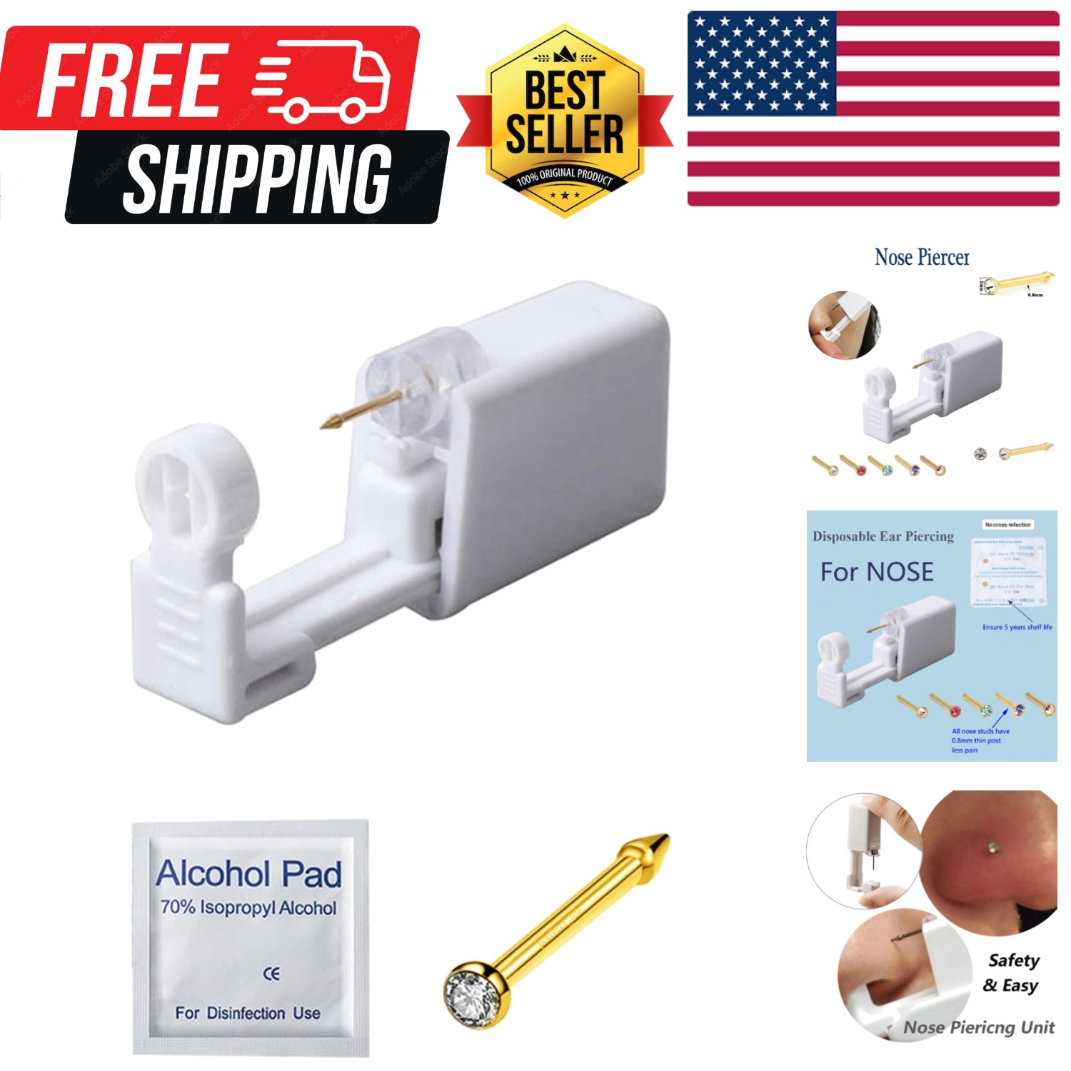 Nose Piercing Kit for Women Men,Self Nose Piercing Gun Kits with Nose Stud Di...
