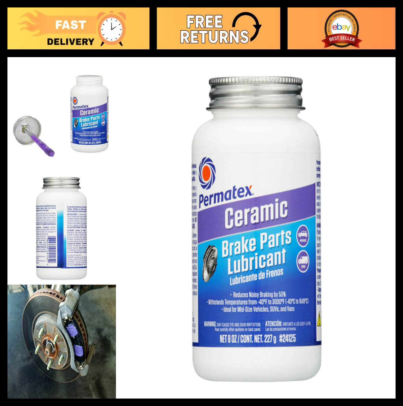 Ceramic Extreme Brake Parts Lubricant 8 oz - High-Performance Grease for Brakes