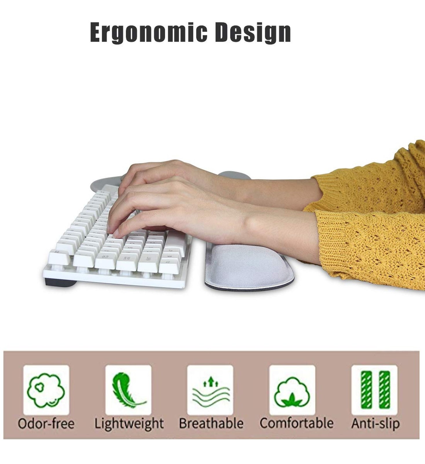 Ergonomic Keyboard Mouse Pad Wrist Rest Support Set for Laptop/Computer/Deskt...