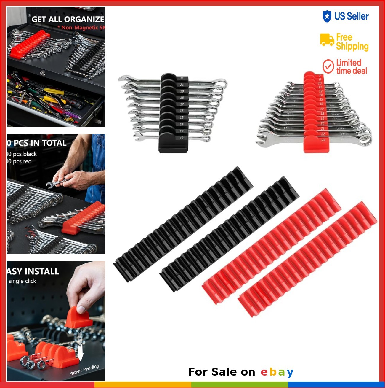 Wrench Organizers Set 80 pcs Modular Tool Drawer Holder with Metric SAE Labels