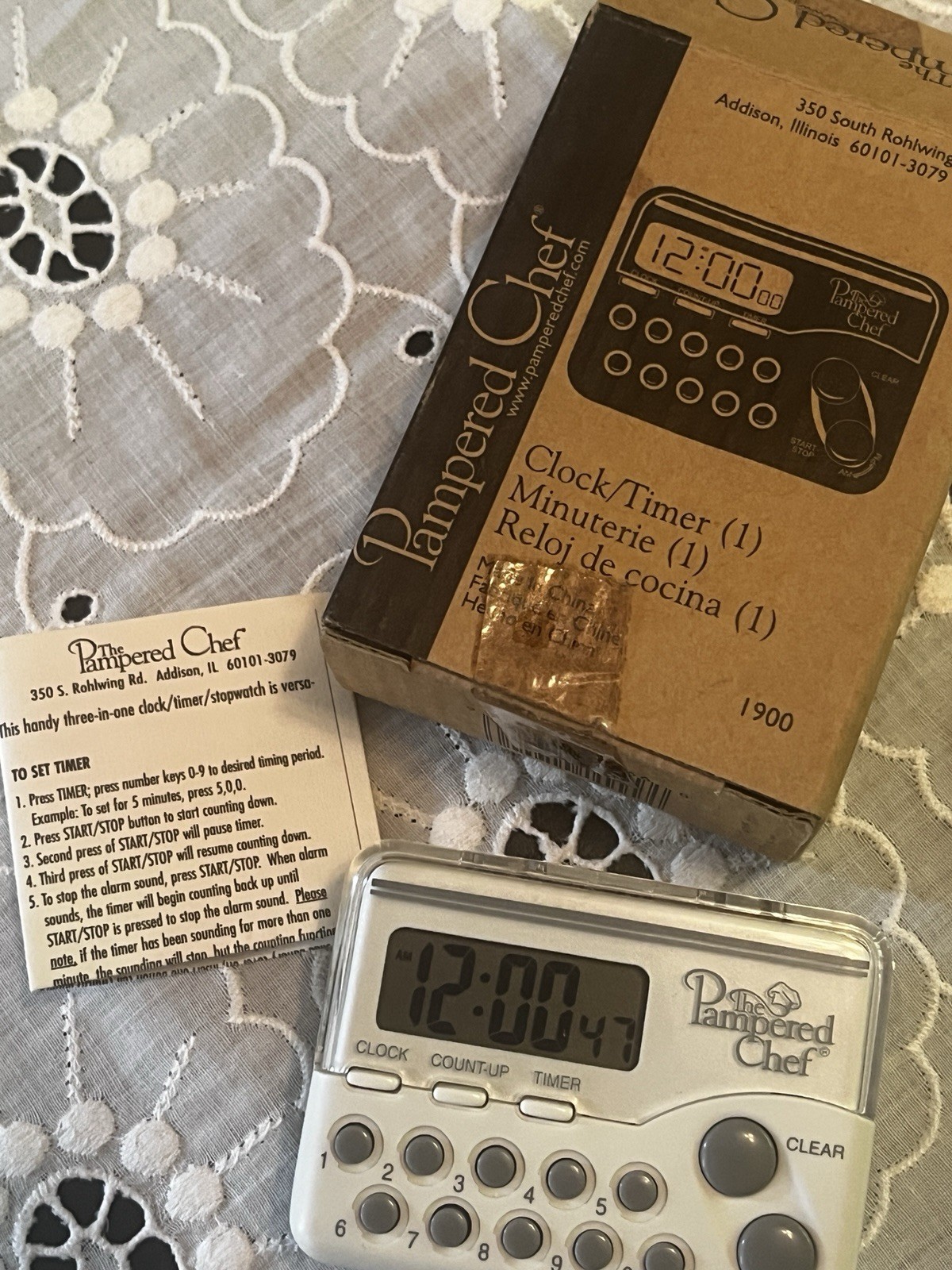 Pampered Chef Digital Clock Timer Model #1900 With Magnetic Clip W/ Instructions