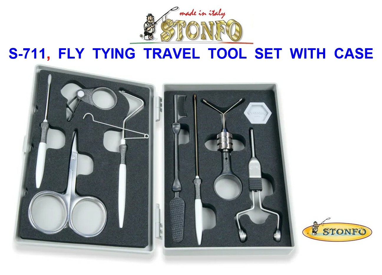 NEW STONFO 711 TRAVEL TOOL SET & CASE FOR FLY TYING VICE SALMON TROUT FLIES ETC