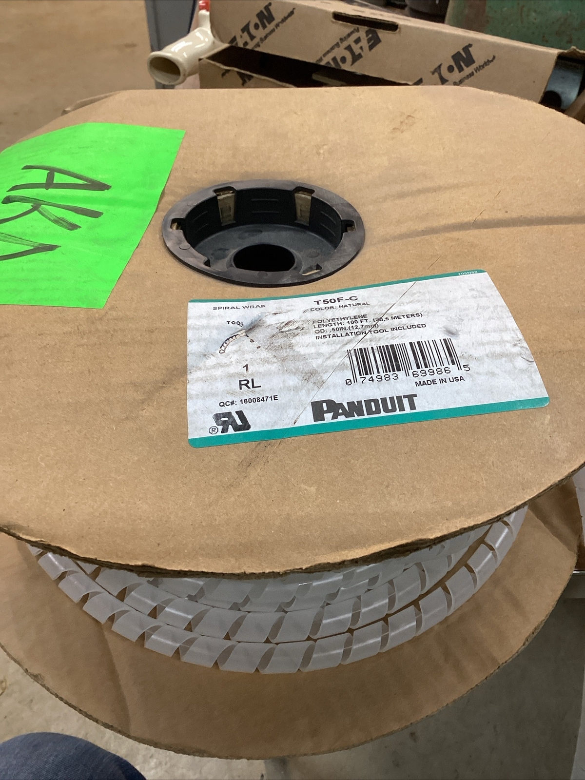 50’+ Roll Of Panduit T50F-C White Wire Cable Wrap Spiral Polyethylene .50 OD