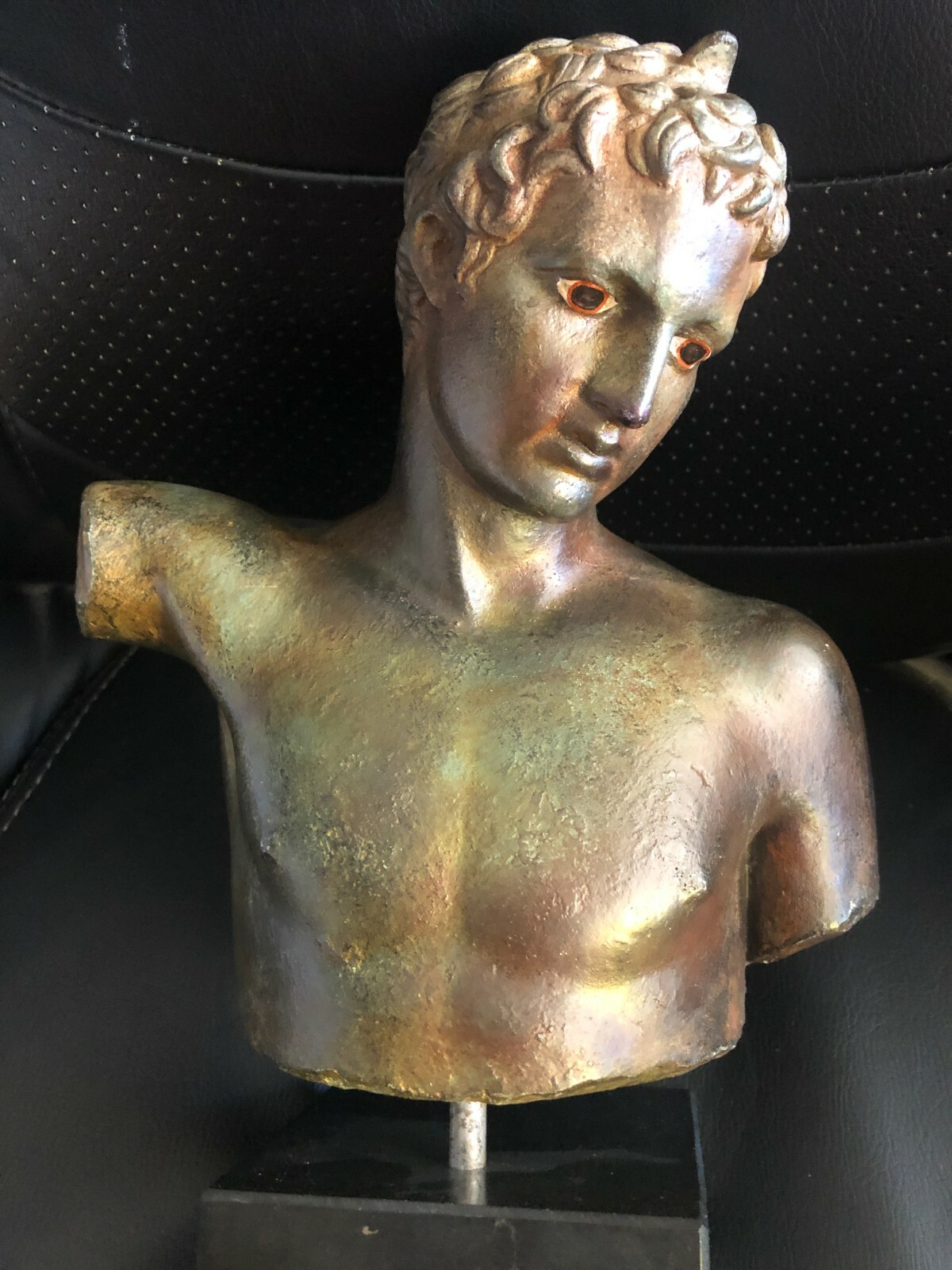 The Marathon Boy / Ephebe of Marathon Head Bust  Sculpture Black Marble Base