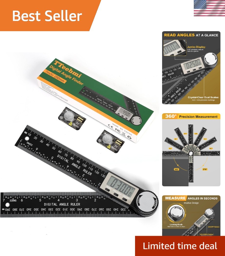 Professional Digital Angle Measuring Tool - Durable Protractor with Batteries