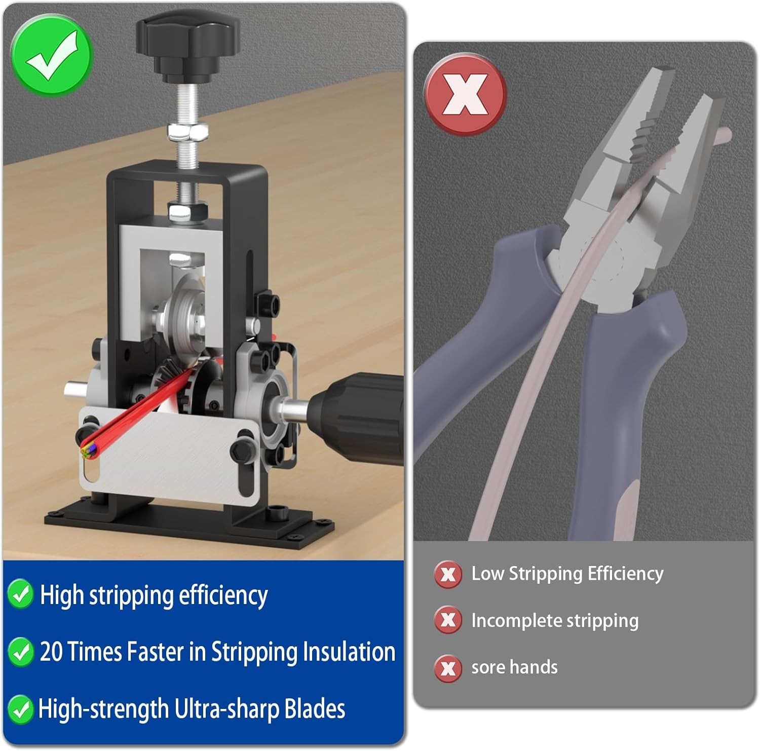 Wire Stripping Machine Manual & Drill Powered Copper Wire Stripper 0.04–0.83in