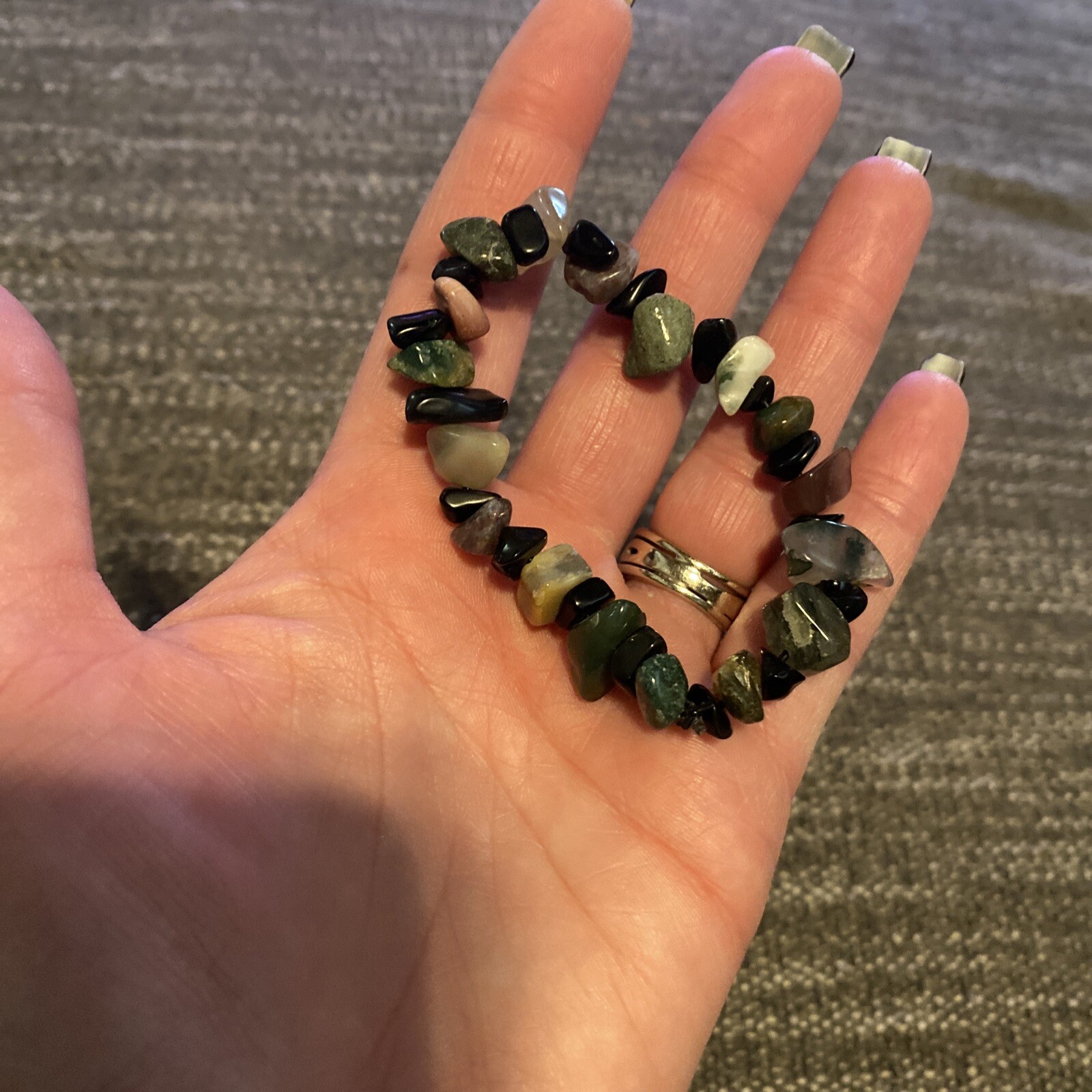 Agate and obsidian handmade Stretch Bracelet 7 in