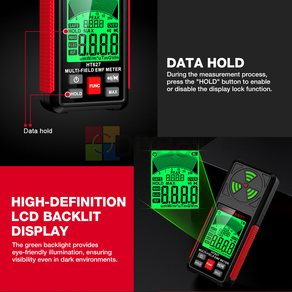 HABOTEST Radiation Detector EMF Meter HT627 Digital Electromagnetic Frequency