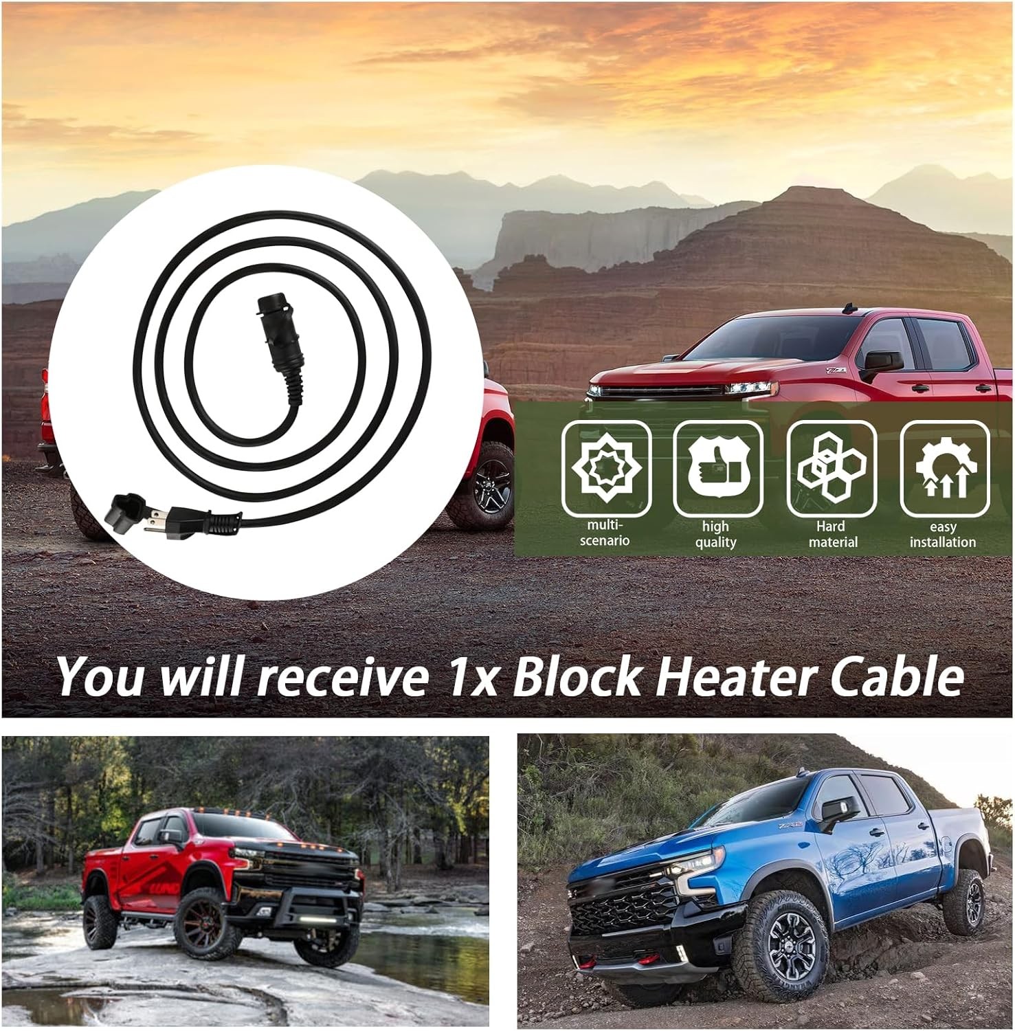 84564686 Block Heater Cable，Engine Coolant Heater Cable Compatible With 2019-2