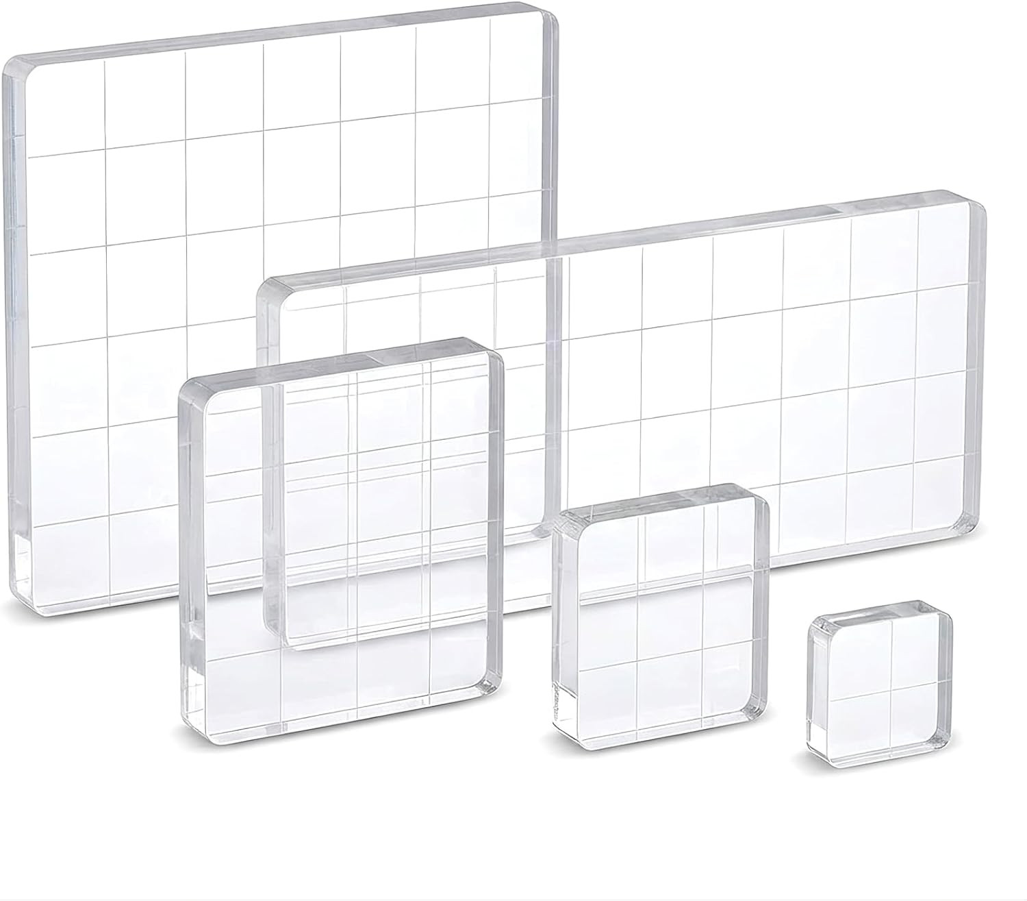 6 Pcs Acrylic Stamp Block Set, Clear Stamping Blocks, Grid Line for Scrapbooking
