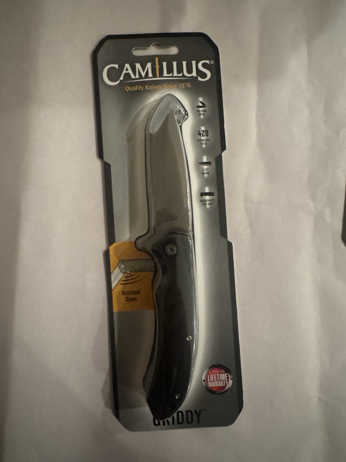 Camillus Griddy Assisted Folding Knife 3.25" 420 Steel Blade Rubber/TPR Handle