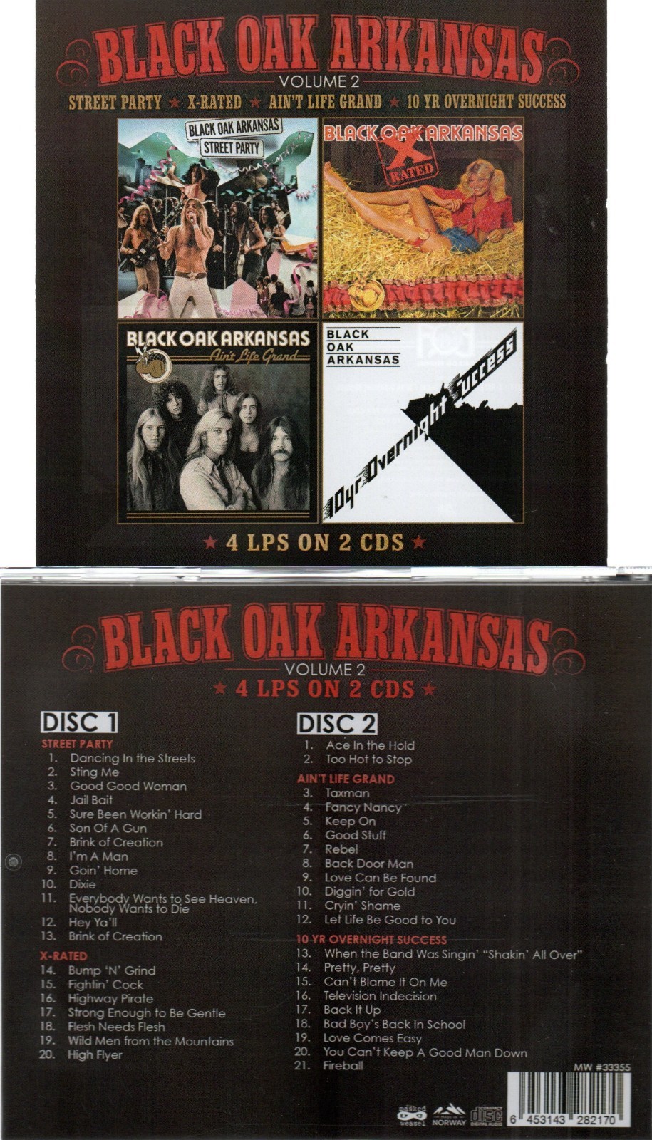BLACK OAK ARKANSAS STREET PARTY/X-RATED/LIFE GRAND/10 YR OVER SENSATION 4 LP/2CD