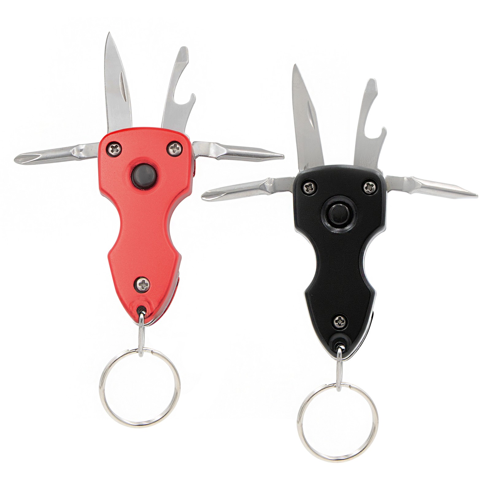 Smart Home Multi-function Keychain with LED Light in Black and Red, Set of 2