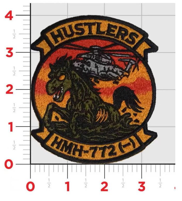 MARINE CORPS HMH-772 HUSTLERS HALLOWEEN EMBROIDERED PATCH HOOK & LOOP