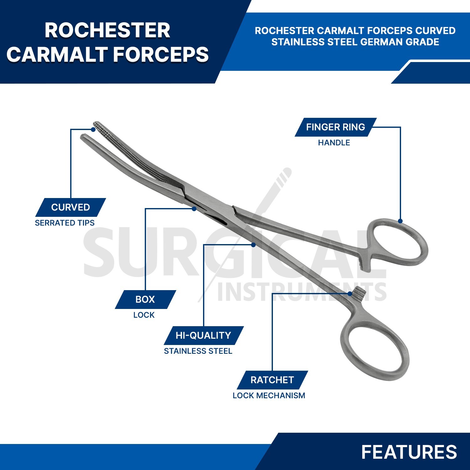 Rochester Carmalt Forceps 8" Curved Veterinary Instruments German Grade