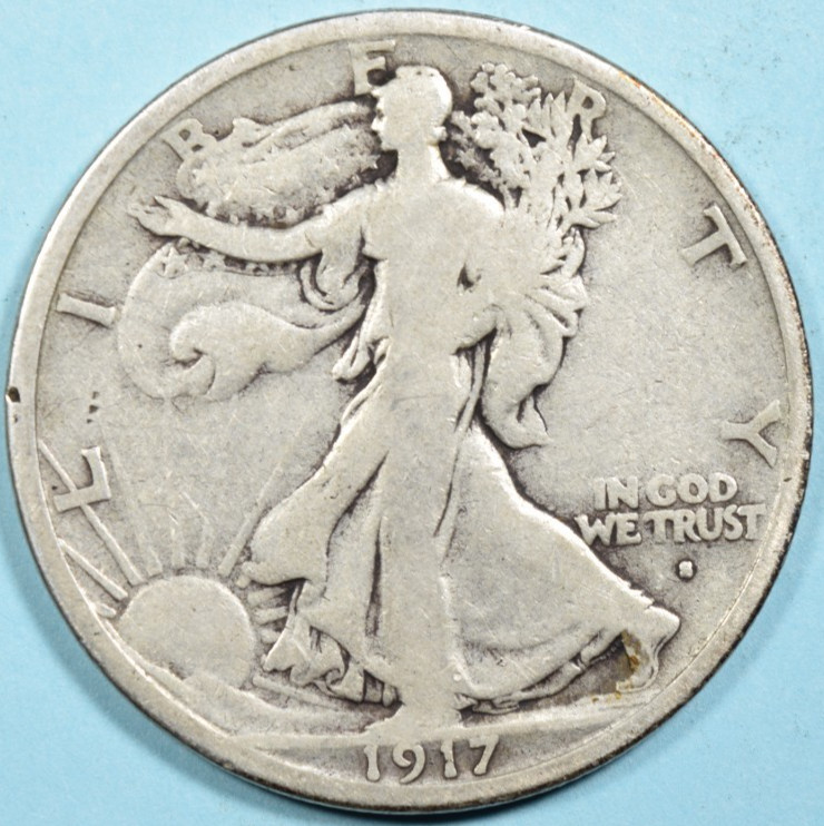 1917 S OBVERSE Walking Liberty Half Dollar ~ VG VERY GOOD ~ 90% Silver 50c