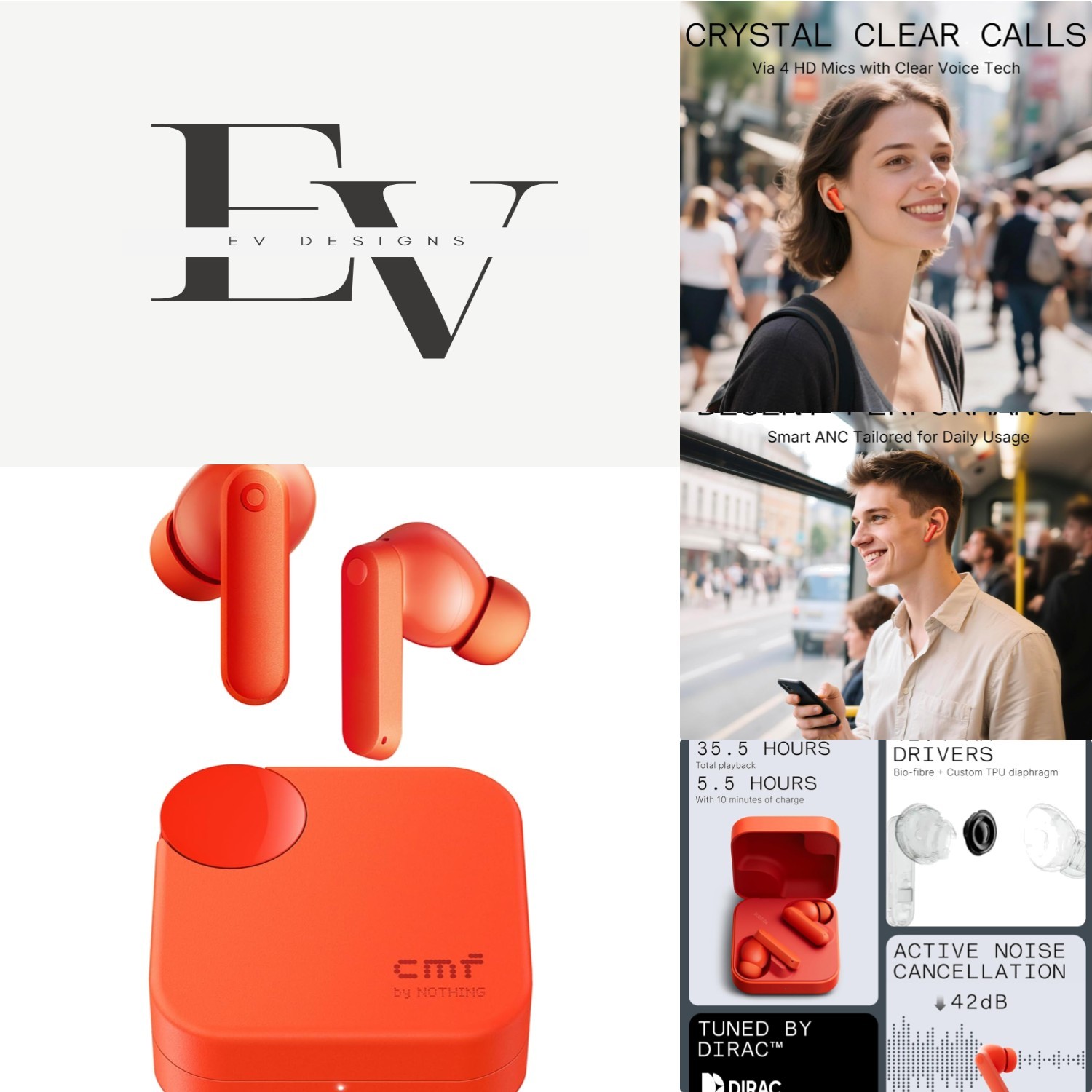 Active Noise Cancelling CMF Buds 2A Wireless Earbuds with Touch Control - Orange